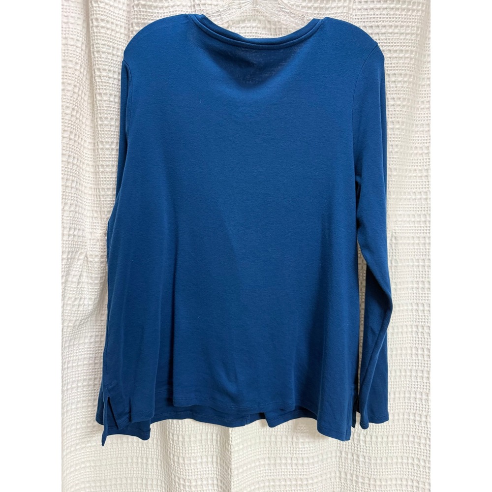 J. Jill Long Sleeve Pima Crew Neck Tee Women LP Blue Excellent‎ Side Vents - Picture 5 of 7